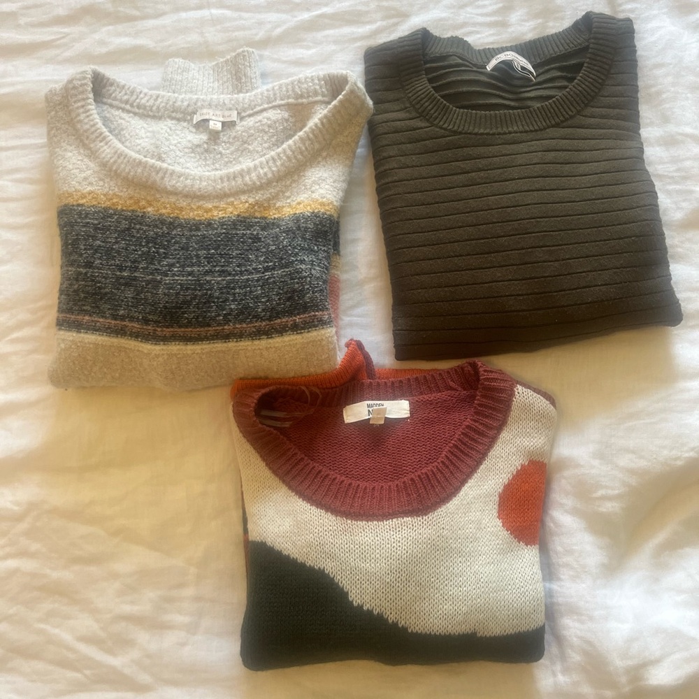Sweater Bundle- olive, stripe and landscape sweater all size medium 🌸